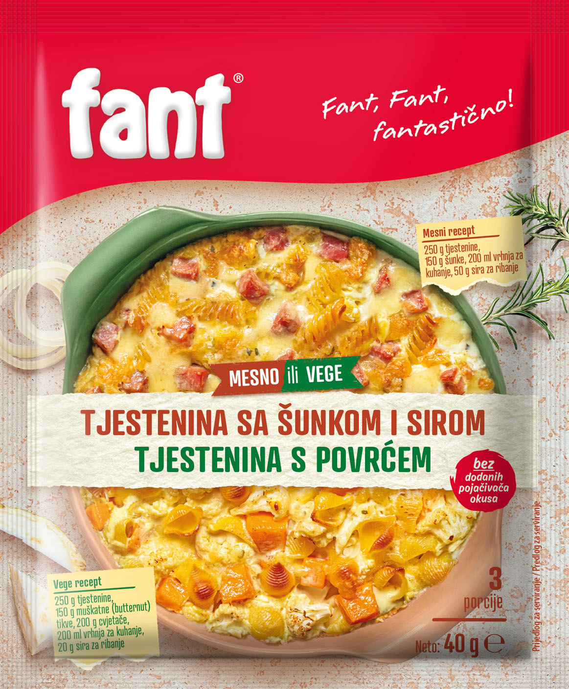 Fant seasoning mix for baked pasta with ham and cheese