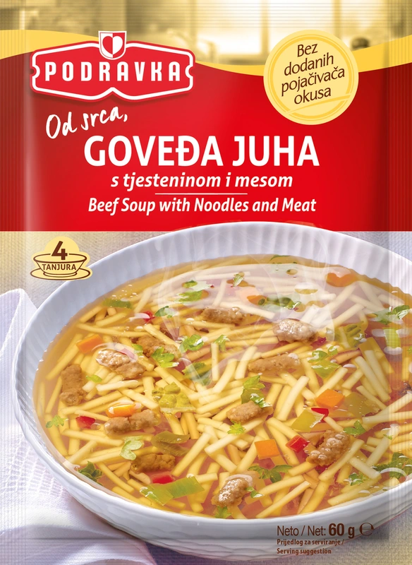 Beef soup with noodles and meat